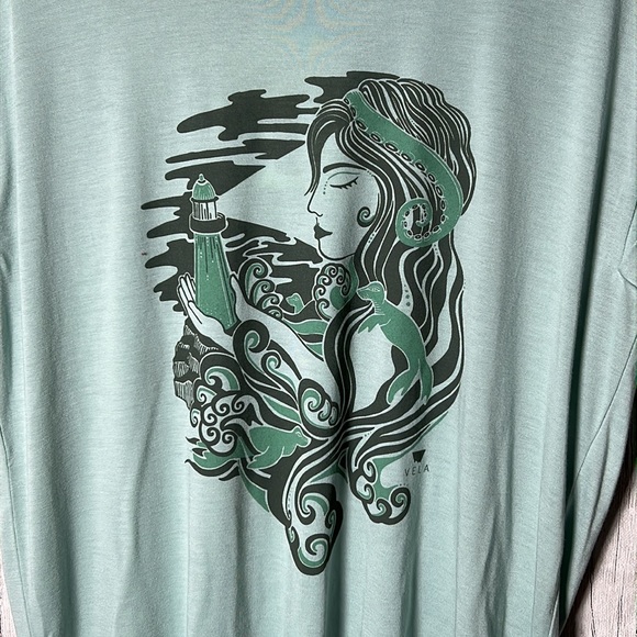 Vela apparel selkie flowy aqua rolled sleeve graphic tee size small - Picture 2 of 8